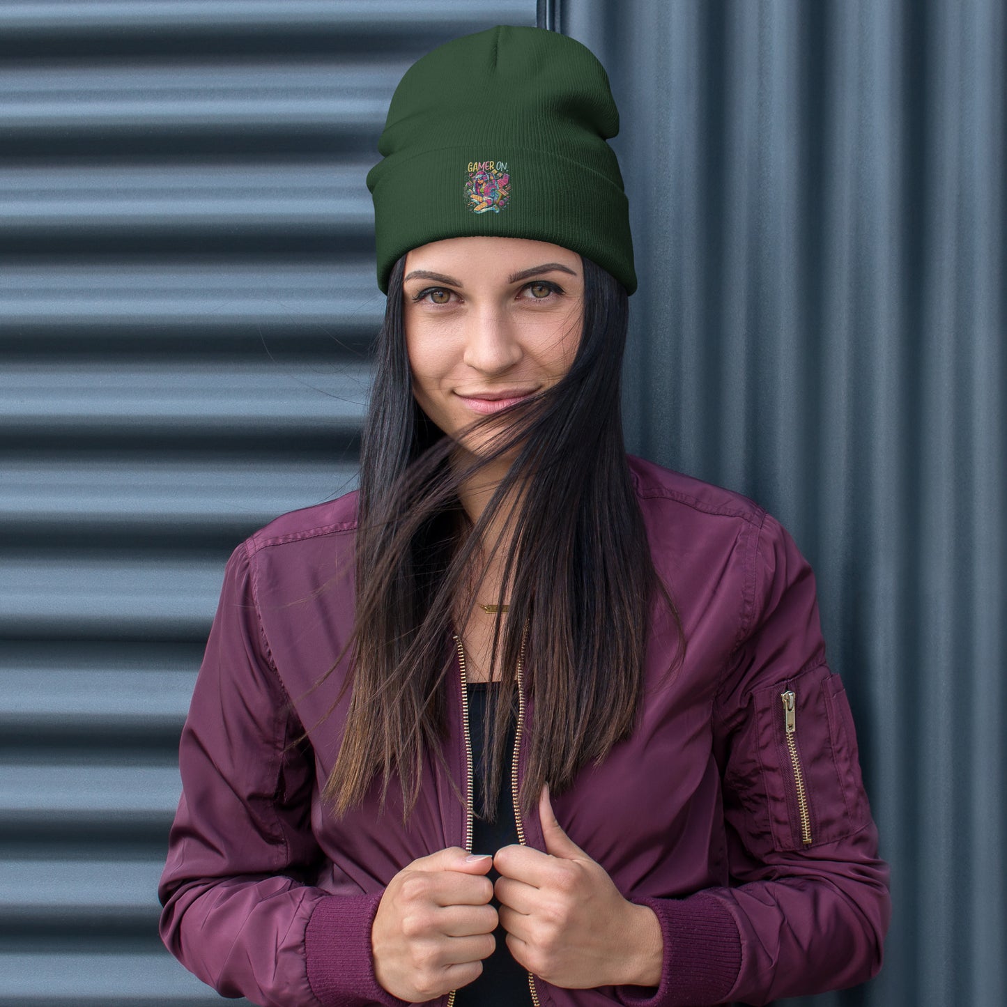 This cozy beanie features a bold "Gamer On Embroidered Beanie