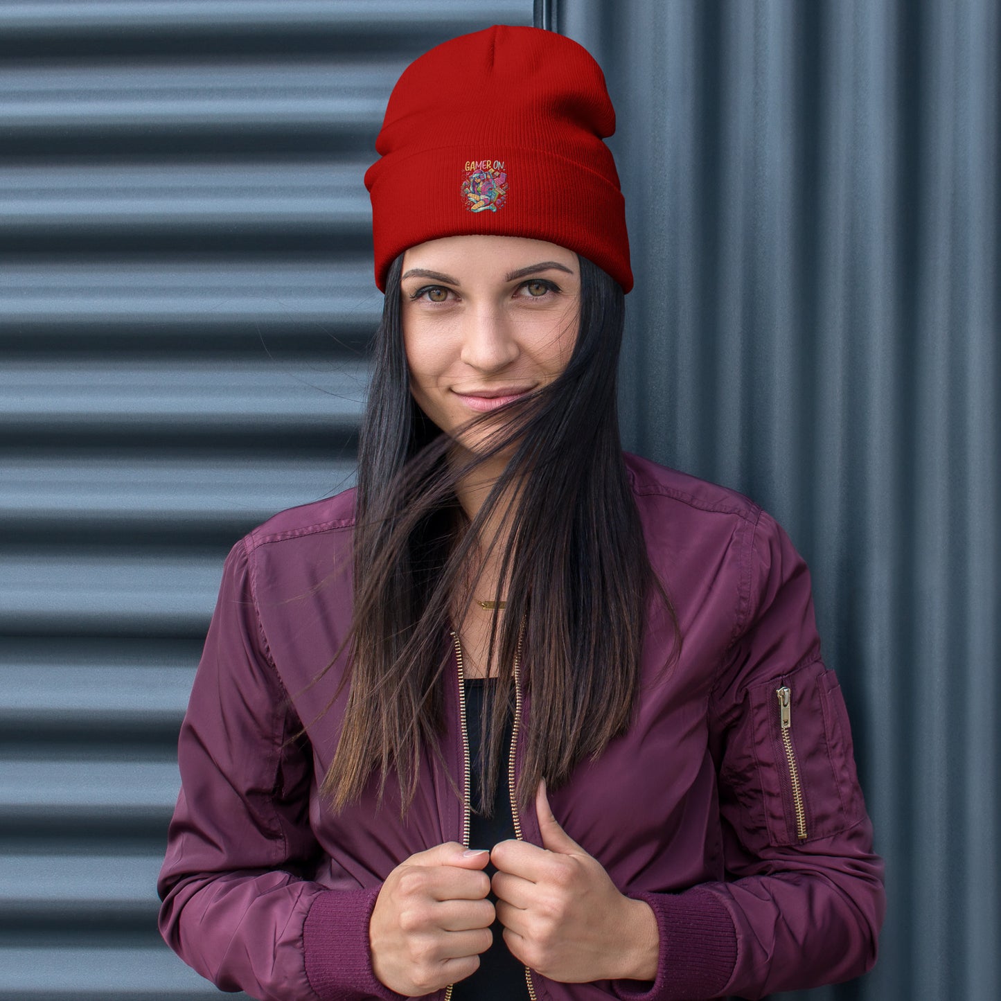 This cozy beanie features a bold "Gamer On Embroidered Beanie