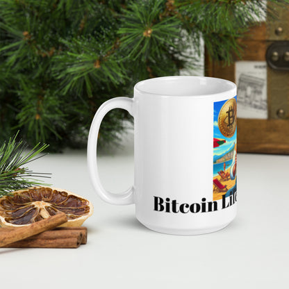 Bitcoin Life Taza blanca brillante